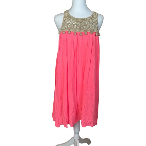 Lilly Pulitzer Dresses & Skirts - Lilly Pulitzer Neon Coral Pink Sun Ray Babydoll Dress Gold Crochet Party‎ Small